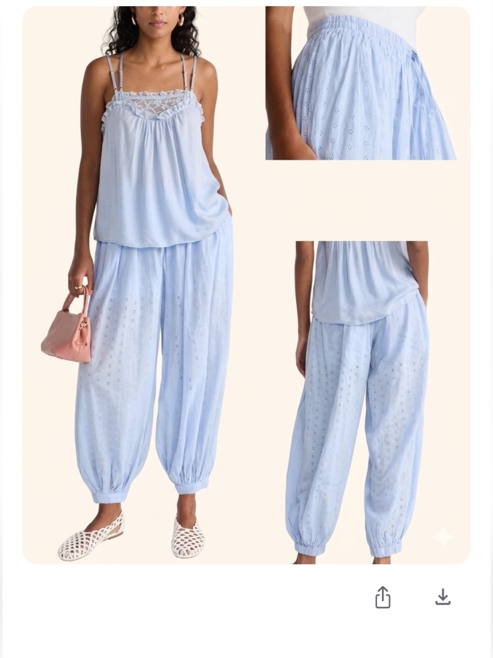 Scoop Eyelet Harem Pants Lace Tank Set Bashful Blue M — Coquette Cottagecore Boh